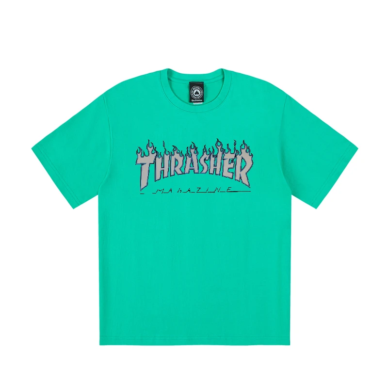 商品[国内直发] Thrasher|THRASHER 冰火焰LOGO短袖T情侣款明星同款绿色 THR8029,价格¥280,第1张图片