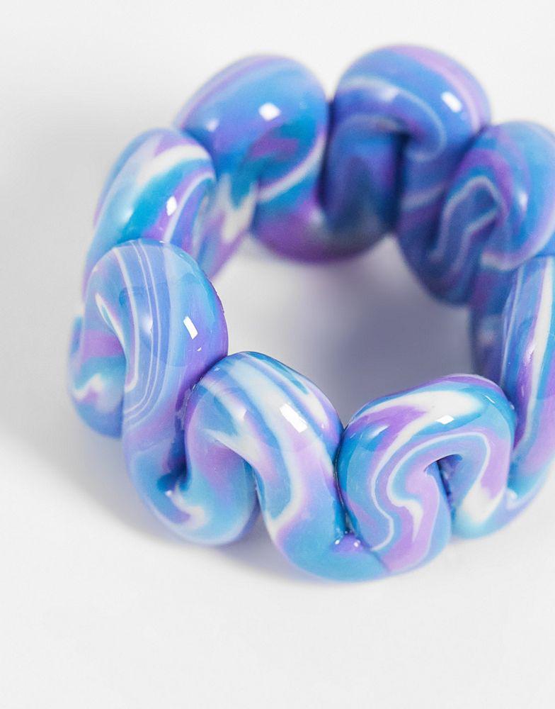ASOS DESIGN ring in plastic chubby swiggle design in lilac and blue marble商品第3张图片规格展示