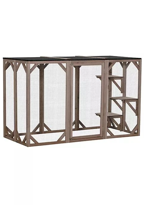 商品PawHut|Cat Cage Indoor Outdoor Wooden Enclosure Pet House Small Animal Cage Hutch Suitable For Rabbit Dogs Kitten Crate Kennel With Waterproof Roof Multi Level Platforms Lock Brown,价格¥2366,第1张图片