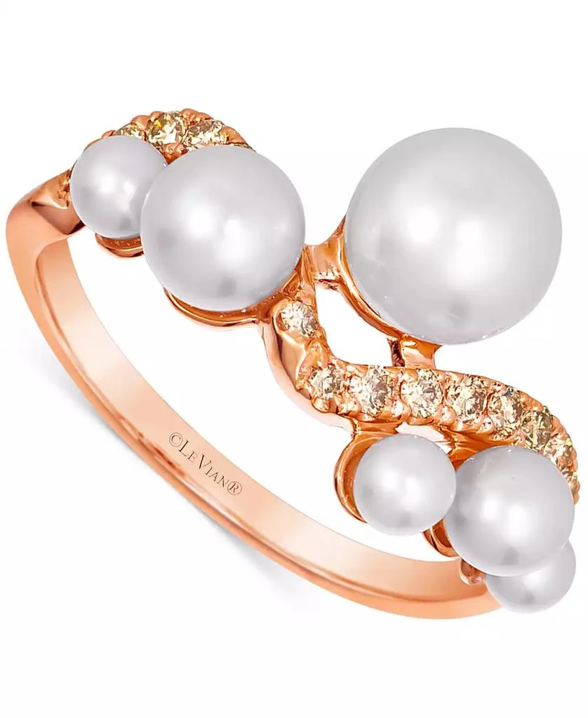 商品Le Vian|Vanilla Pearls (3-8mm) & Nude Diamond (3/8 ct. t.w.) Wavy Ring in 14k Rose Gold,价格¥4627,第1张图片