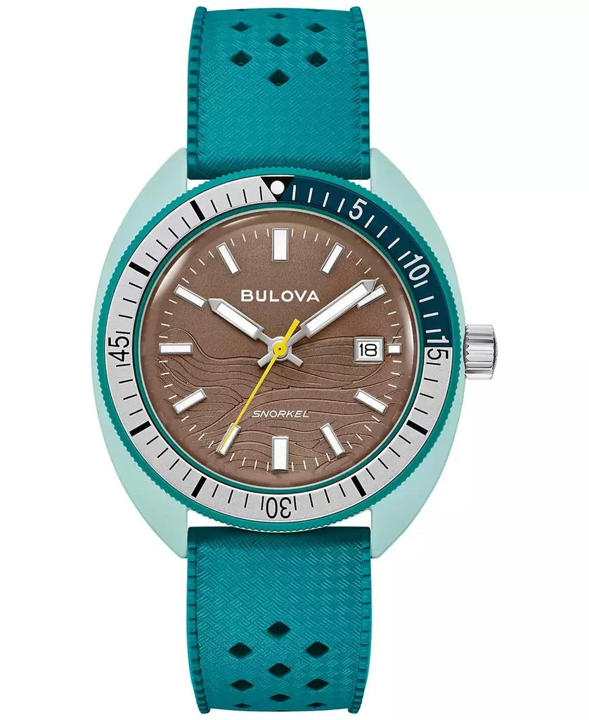 商品Bulova|Men's Snorkel Green HNBR Rubber Strap Watch 41mm,价格¥2591,第1张图片