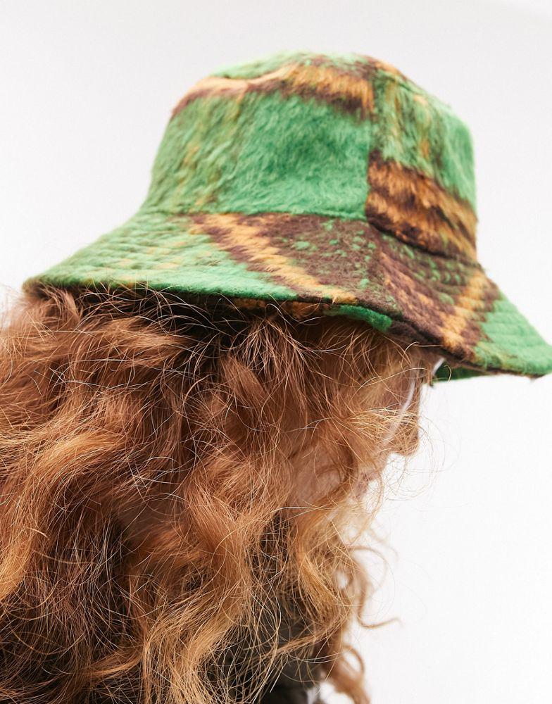 Topshop check bucket hat in green商品第4张图片规格展示