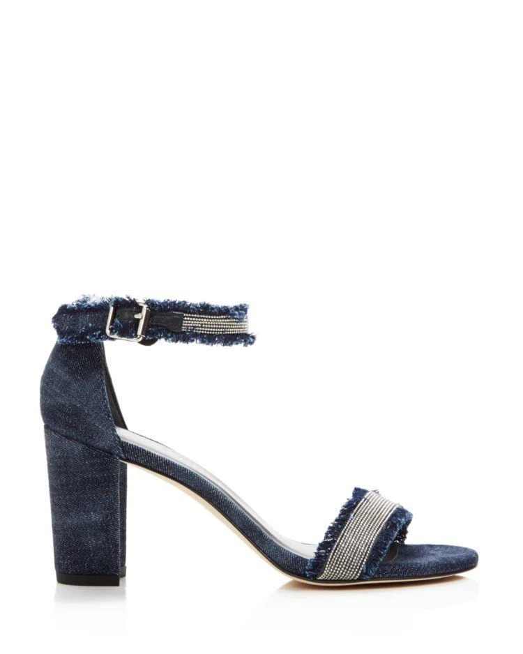 商品Stuart Weitzman|Chaingang Frayed Denim Ankle Strap High Heel Sandals,价格¥1998,第2张图片详细描述