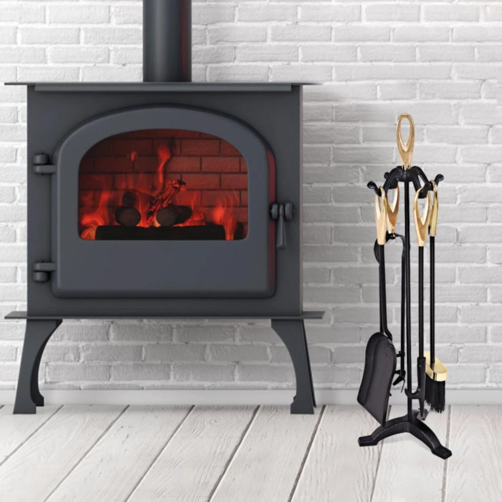 商品Hivvago|5 Pieces Stylish Gold Iron Fireplace Tools Set,价格¥351,第2张图片详细描述