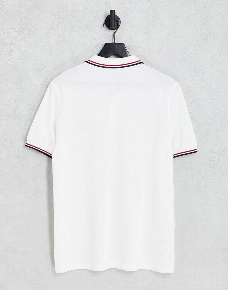 Fred Perry twin tipped logo polo in white/red/navy商品第4张图片规格展示