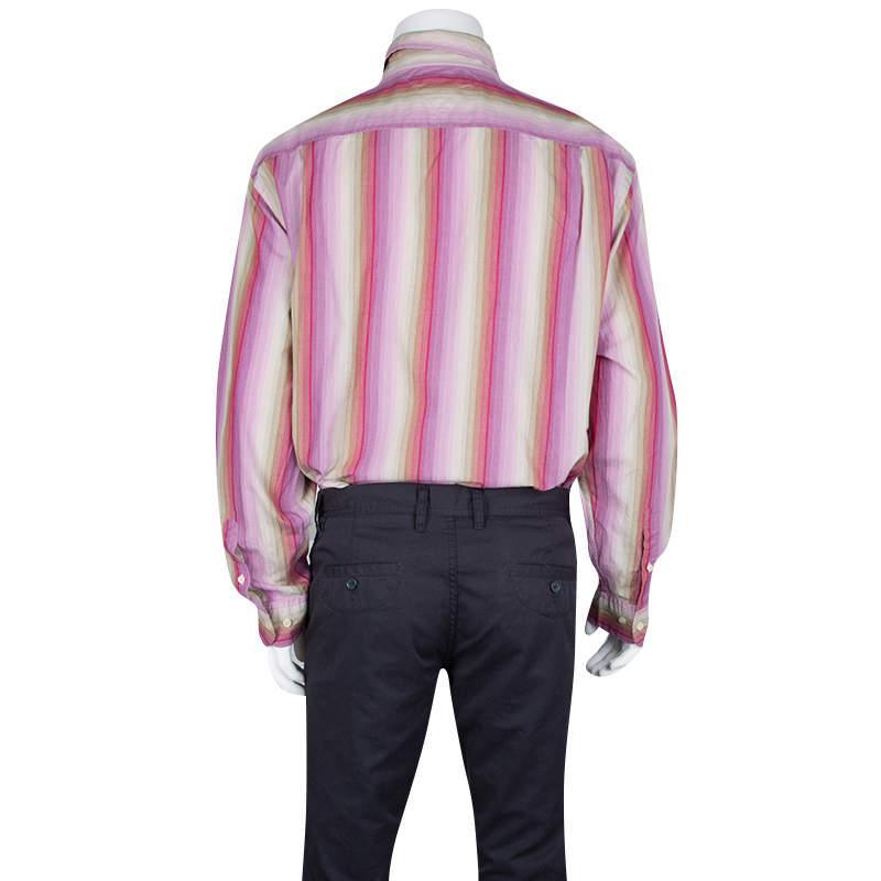 商品[二手商品] Tommy Hilfiger|Tommy Hilfiger Multicolor Striped Cotton Long Sleeve Button Front Shirt XL,价格¥765,第5张图片详细描述