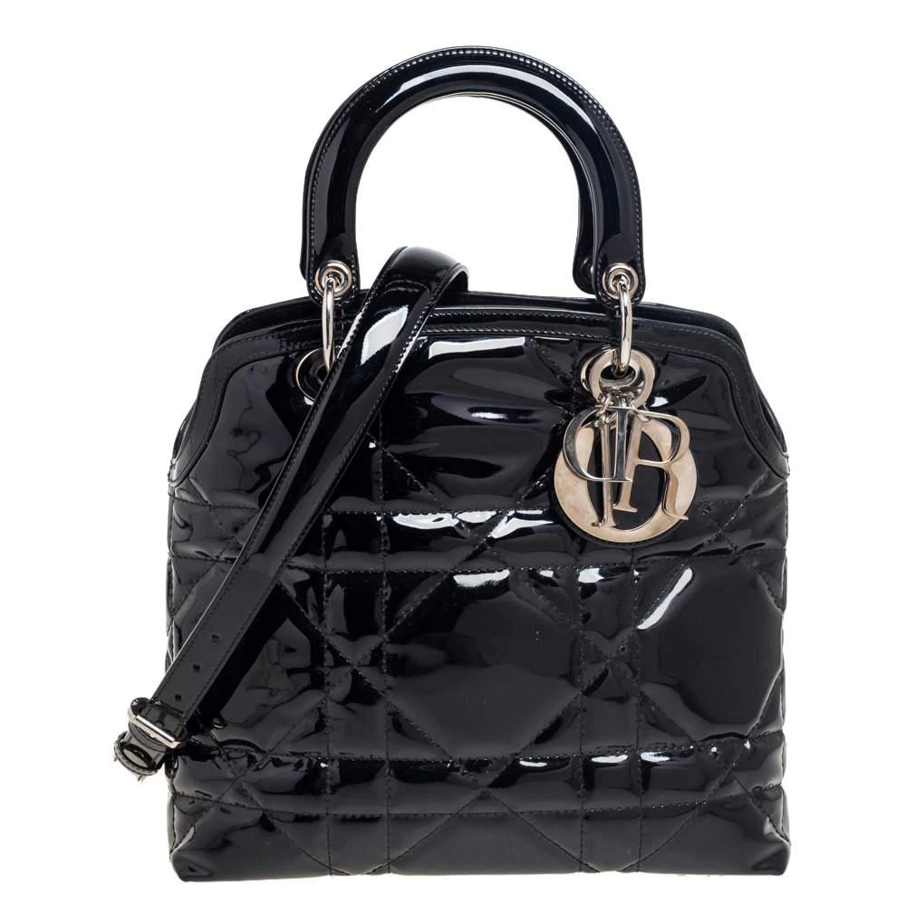 商品[二手商品] Dior|Dior Black Cannage Patent Leather Small Granville Tote,价格¥5260,第1张图片