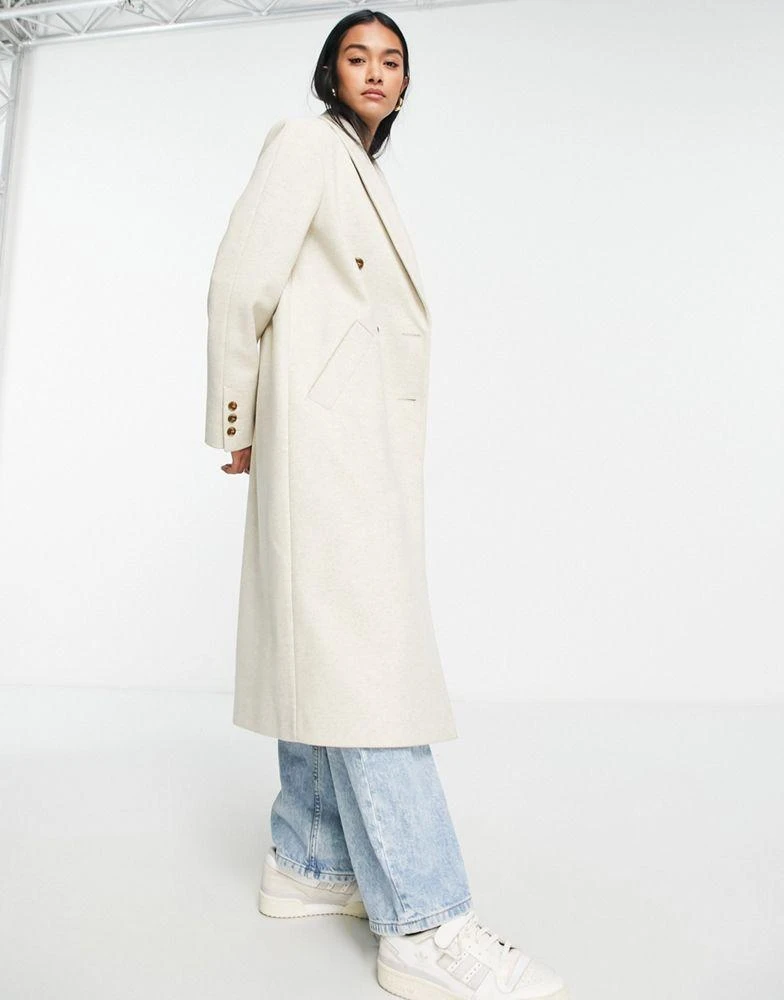 商品Topshop|Topshop double breasted long coat in oat,价格¥747,第4张图片详细描述