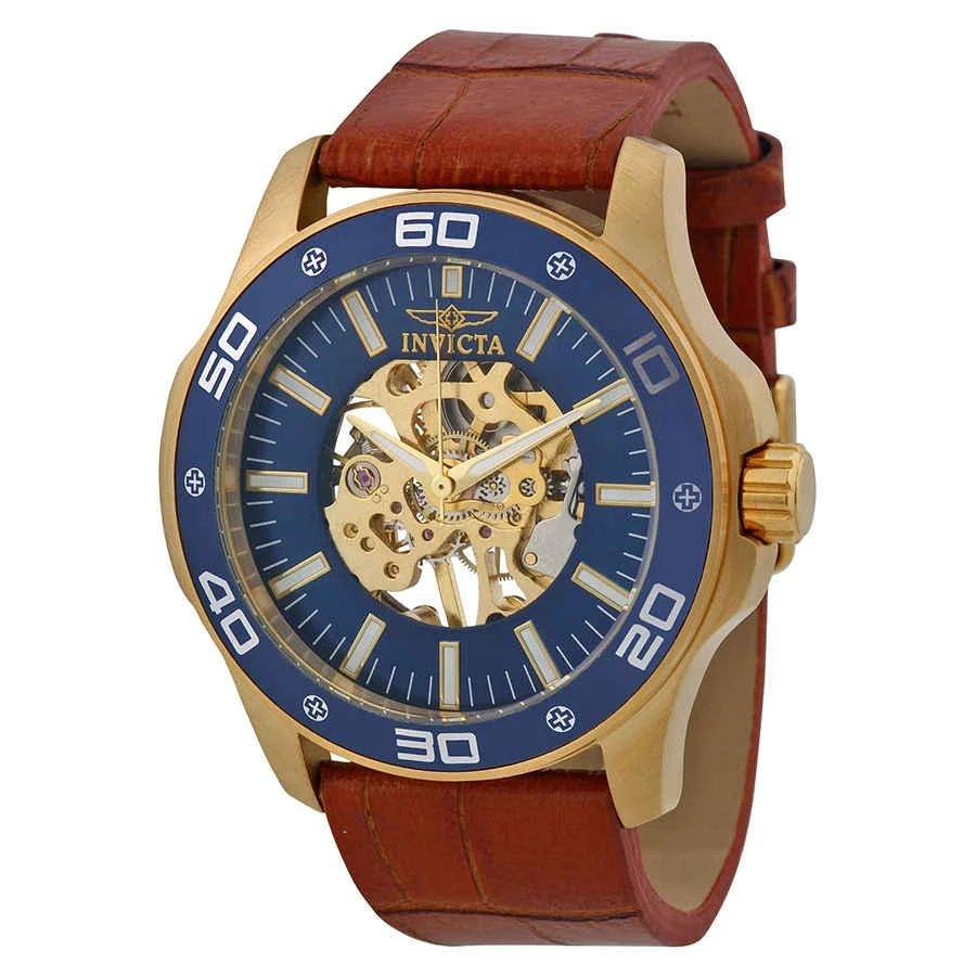 商品Invicta|Invicta Blue Skeletal Dial Brown Leather Mens Watch 17260,价格¥441,第1张图片
