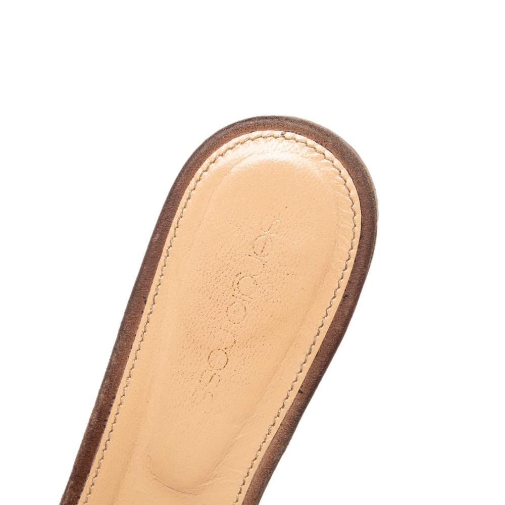 Sergio Rossi Brown Suede Embellished Flat Slides Size 36商品第7张图片规格展示