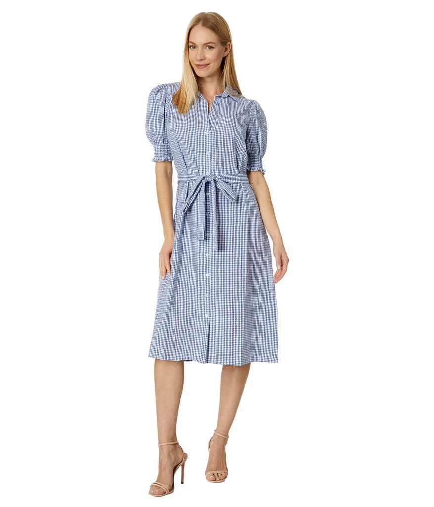 商品Tommy Hilfiger|Puff Sleeve Gingham Midi Dress,价格¥904,第1张图片