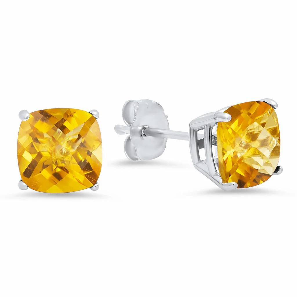 Sterling Silver Cushion-Cut Checkerboard Gemstone Stud Earrings (8MM) 商品