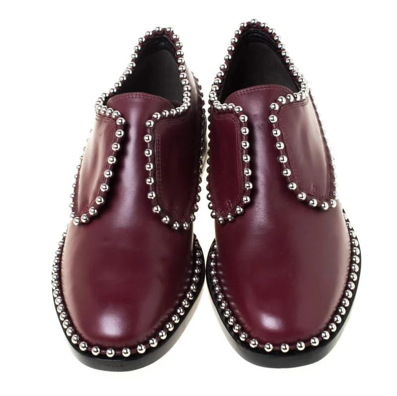 商品Alexander Wang|Alexander Wang Burgundy Leather Stud Trim Brogues Loafers Size 38.5,价格¥1261,第3张图片详细描述