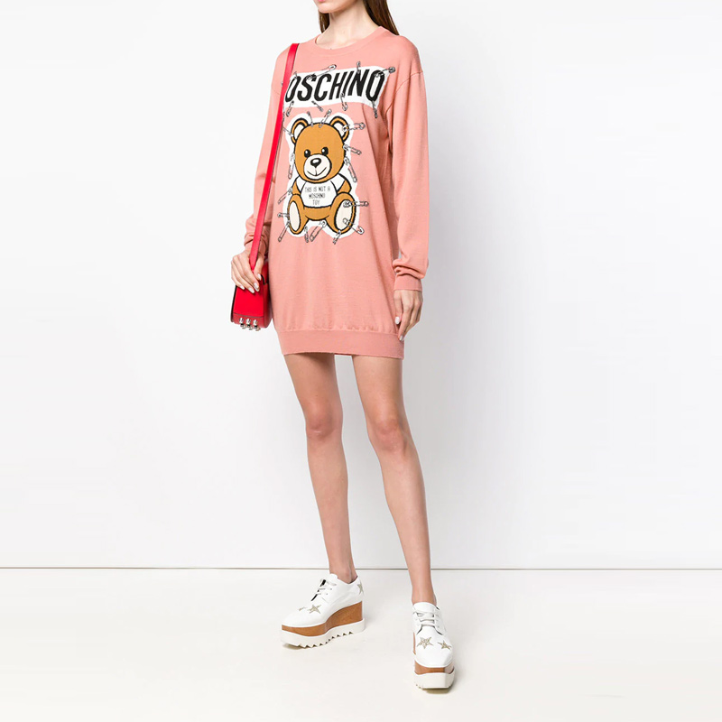 Moschino 莫斯奇诺 女士粉色羊毛玩具熊运动衫连衣裙 EV0493-5501-1147商品第1张图片规格展示
