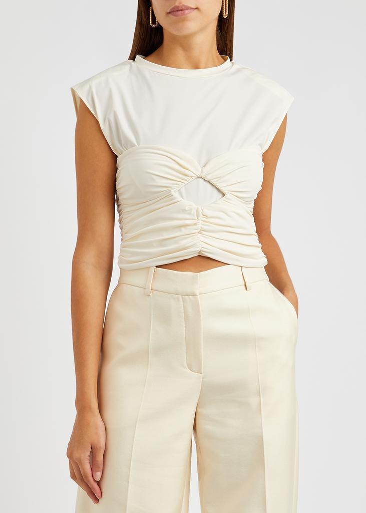 商品Magda Butrym|Cream ruched cropped stretch-jersey top,价格¥2657,第4张图片详细描述