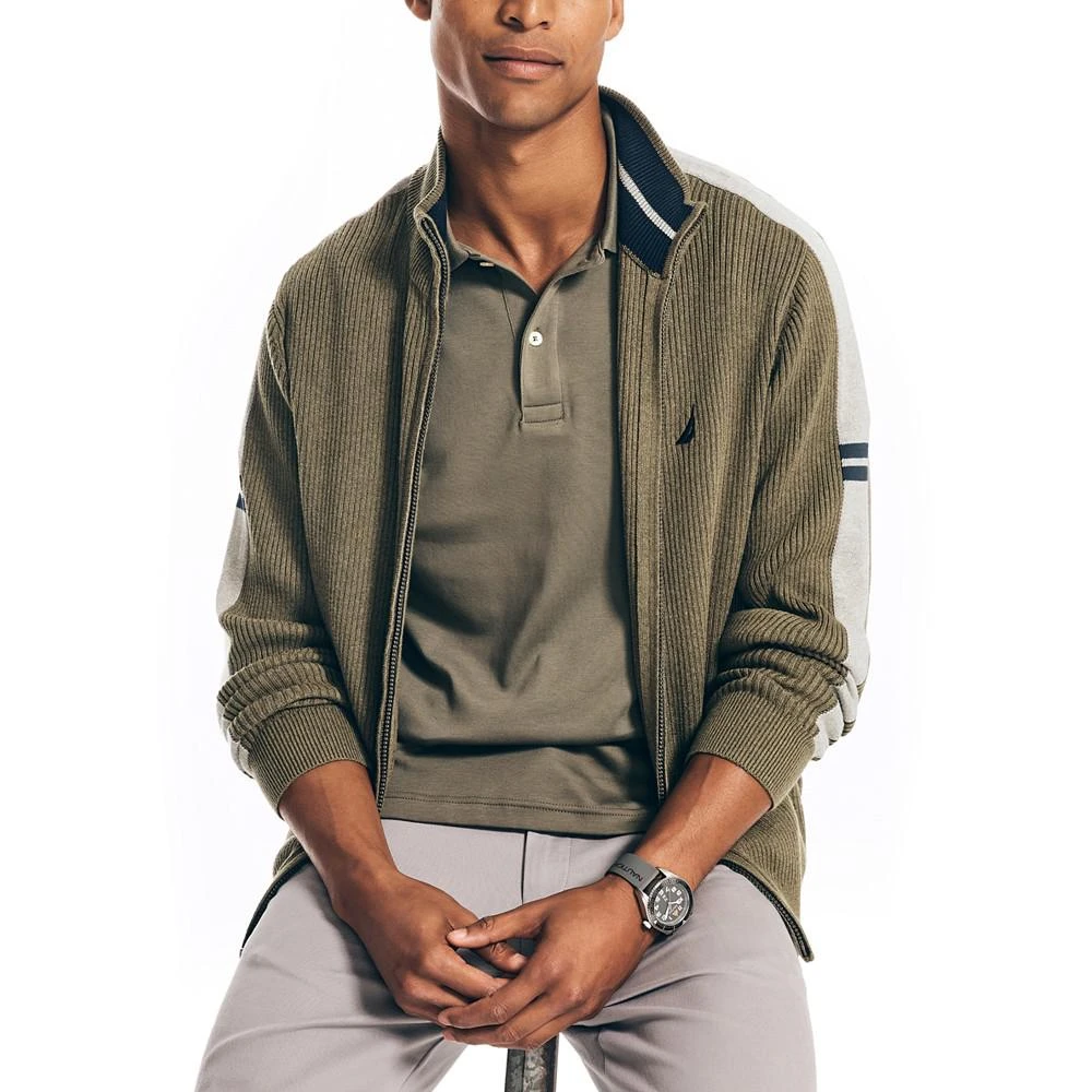 商品Nautica|Men's Classic-Fit Mock-Neck Sleeve Stripe Full-Zip Sweater,价格¥214,第4张图片详细描述