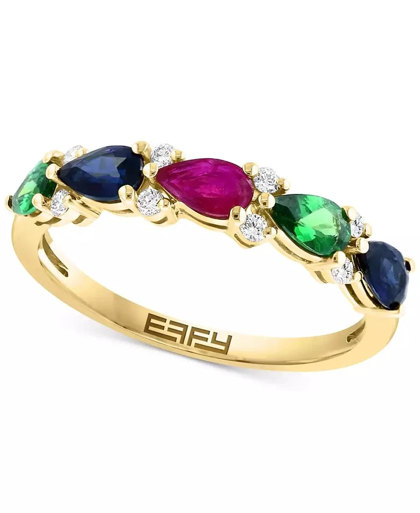 商品Effy|EFFY® Multi-Gemstone (1-3/8 ct. t.w.) & Diamond (1/8 ct. t.w.) Pear Ring in 14k Gold,价格¥4642,第1张图片