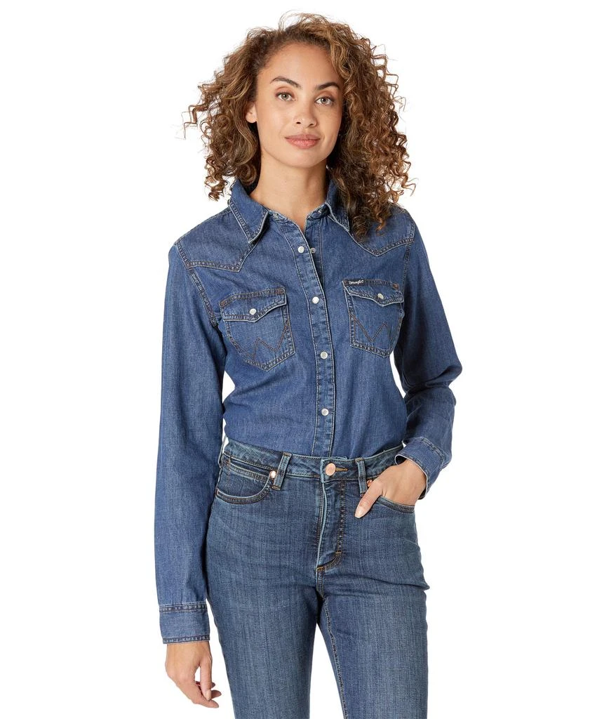 商品Wrangler|Long Sleeve Snap Denim Western Shirt,价格¥297,第1张图片