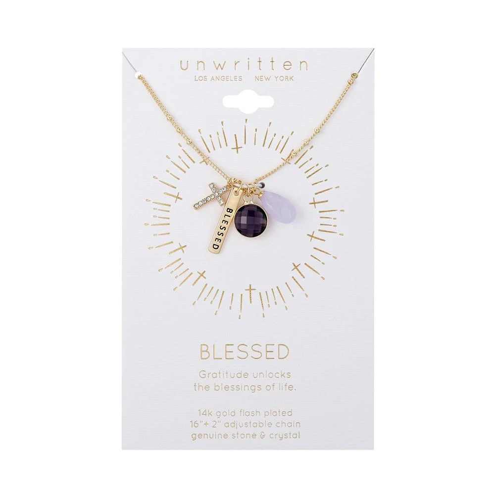 商品Unwritten|Crystal Cross, Purple Glass and "Blessed" Bar Charm Necklace,价格¥375,第2张图片详细描述