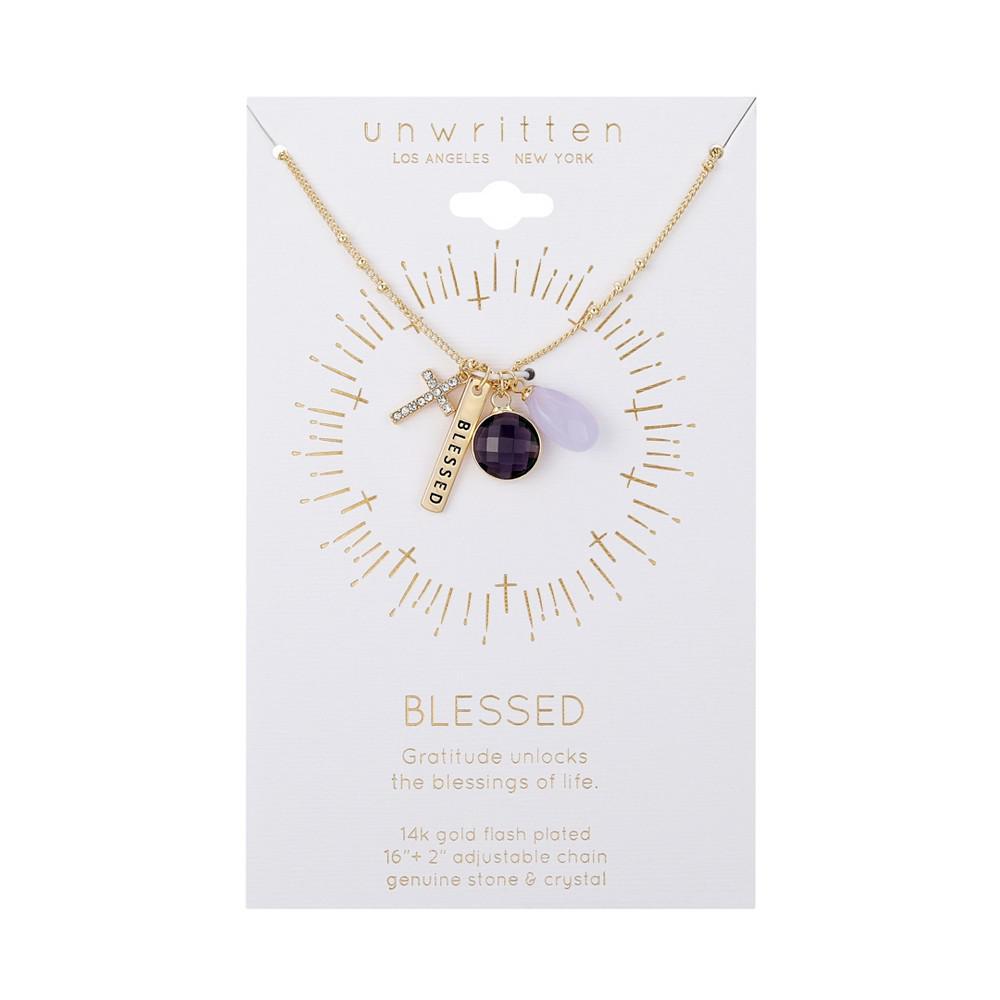 商品Unwritten|Crystal Cross, Purple Glass and "Blessed" Bar Charm Necklace,价格¥180,第4张图片详细描述