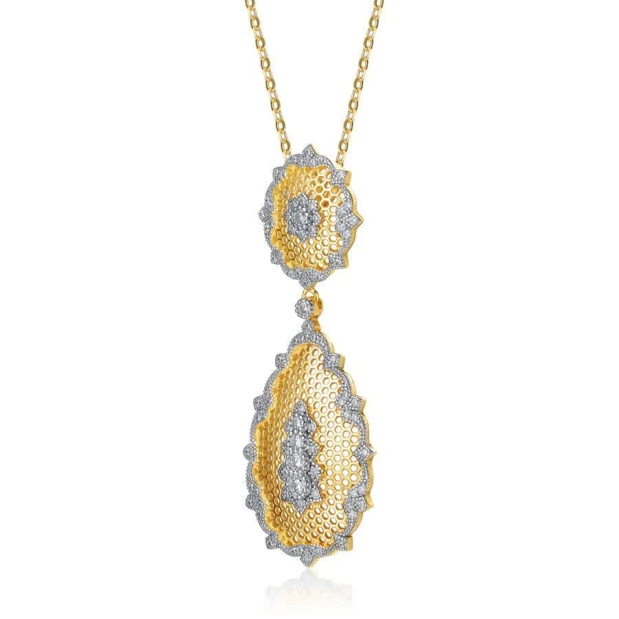 商品Rachel Glauber|Rachel Glauber Rhodium and 14K Gold Plated Cubic Zirconia Pendant Necklace,价格¥474,第2张图片详细描述