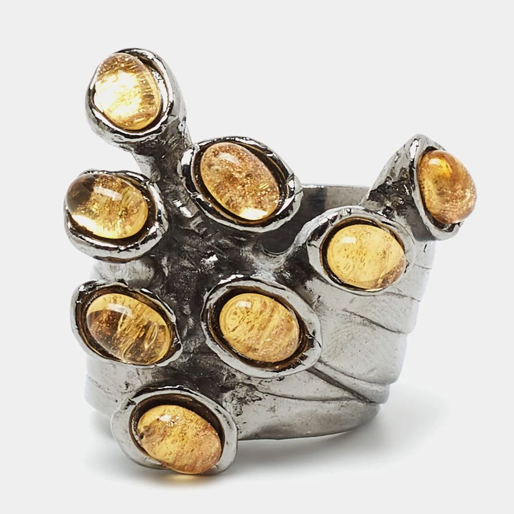 商品[二手商品] Yves Saint Laurent|Saint Laurent Paris Arty Dots Glass Gunmetal Tone Ring Size 53,价格¥966,第2张图片详细描述