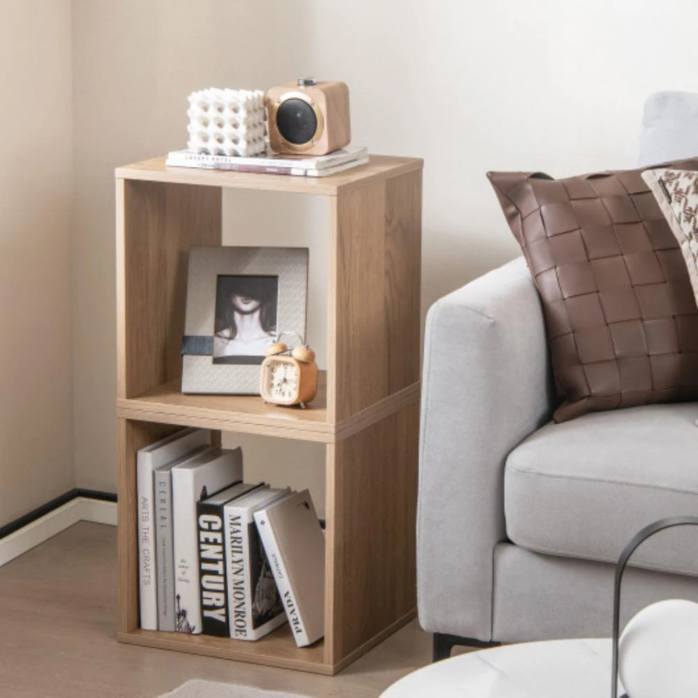 商品Hivvago|2 Cubes Stackable Bookcase for Living Room and Study-Natural,价格¥530,第1张图片