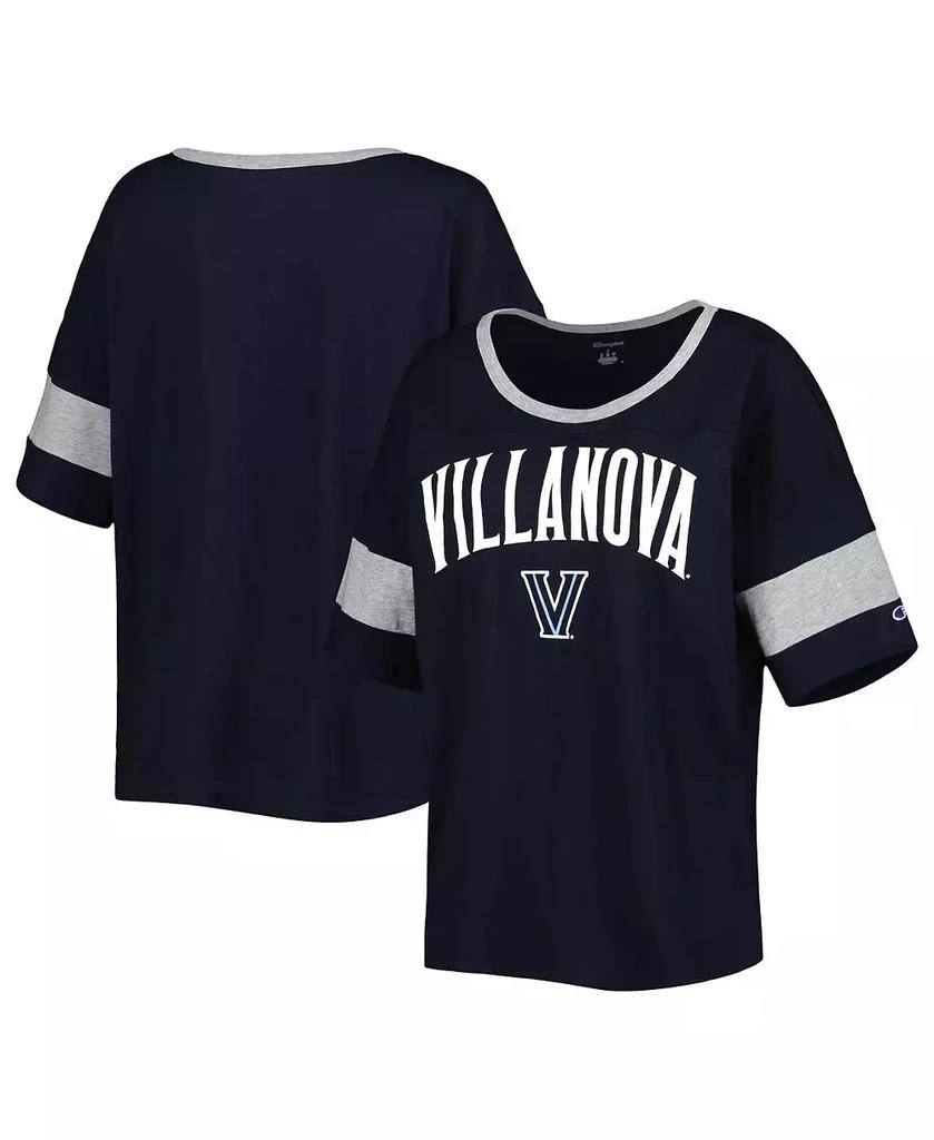 商品CHAMPION|Women's Navy Villanova Wildcats Jumbo Arch Striped Half-Sleeve T-shirt,价格¥240,第1张图片