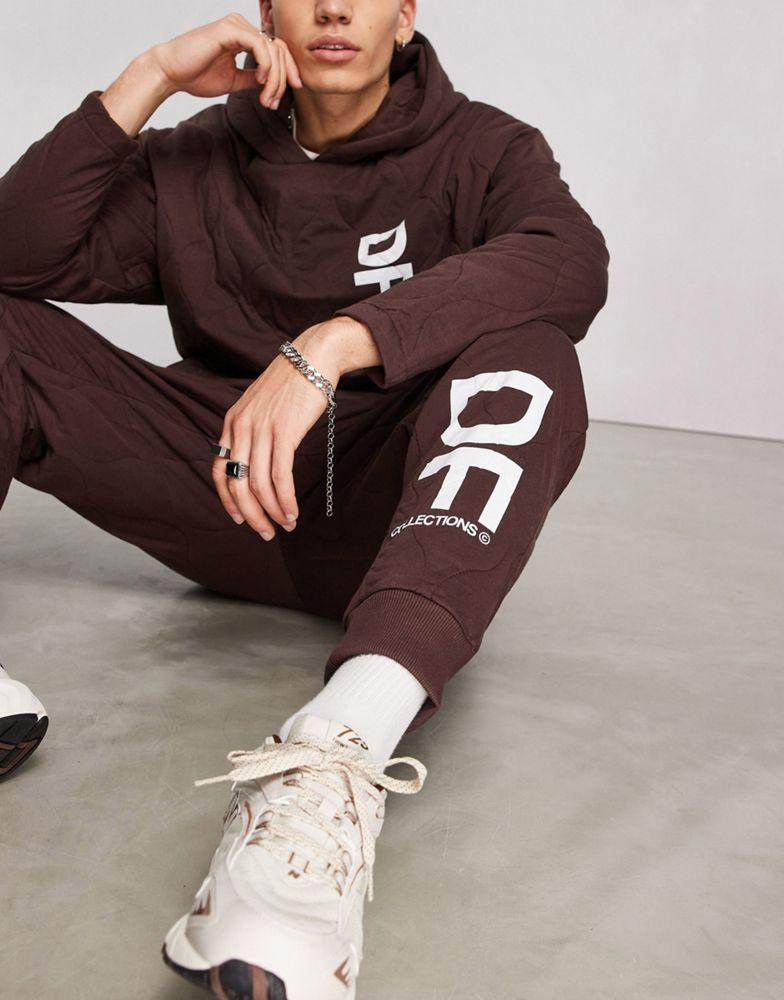 ASOS Dark Future co-ord relaxed joggers with onion quilting and logo print in brown商品第3张图片规格展示