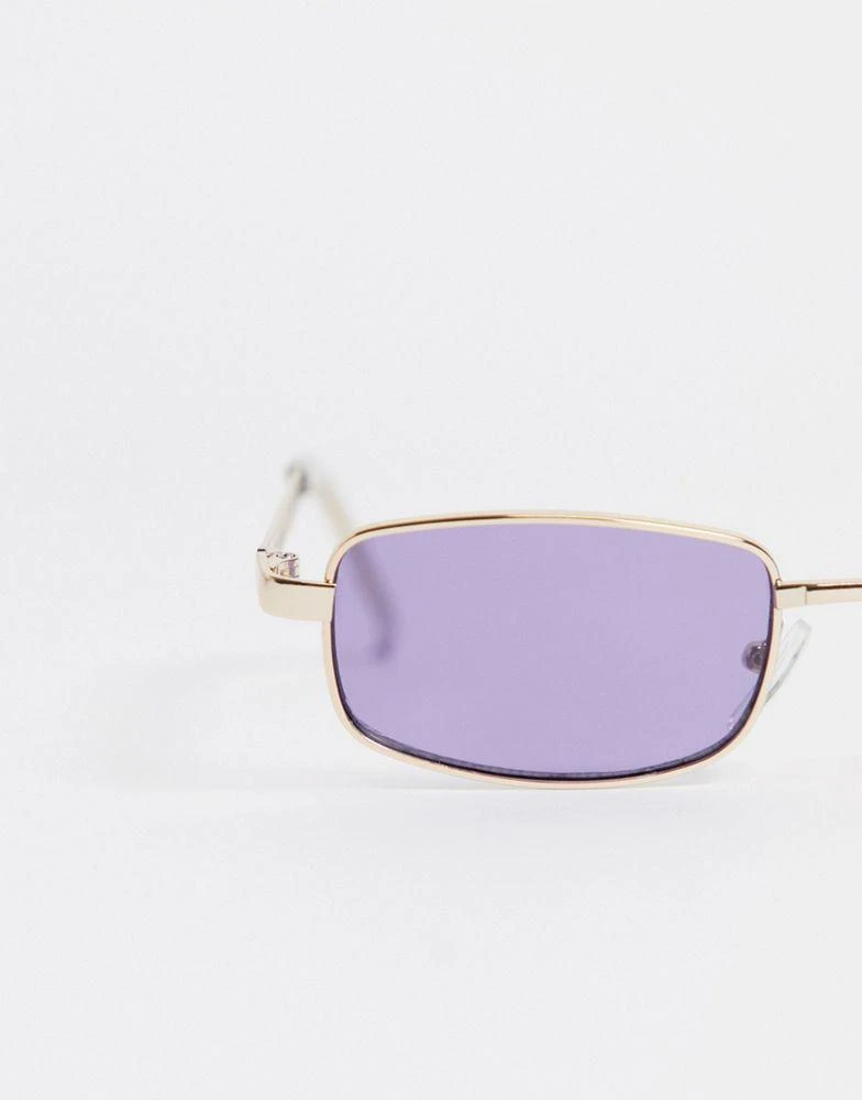 商品ASOS|ASOS DESIGN rectangle sunglasses in gold with purple lens,价格¥60,第3张图片详细描述