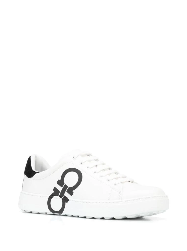 商品Salvatore Ferragamo|Salvatore Ferragamo Mans White And Black Leather Sneakers With Gancini Print,价格¥2903,第2张图片详细描述