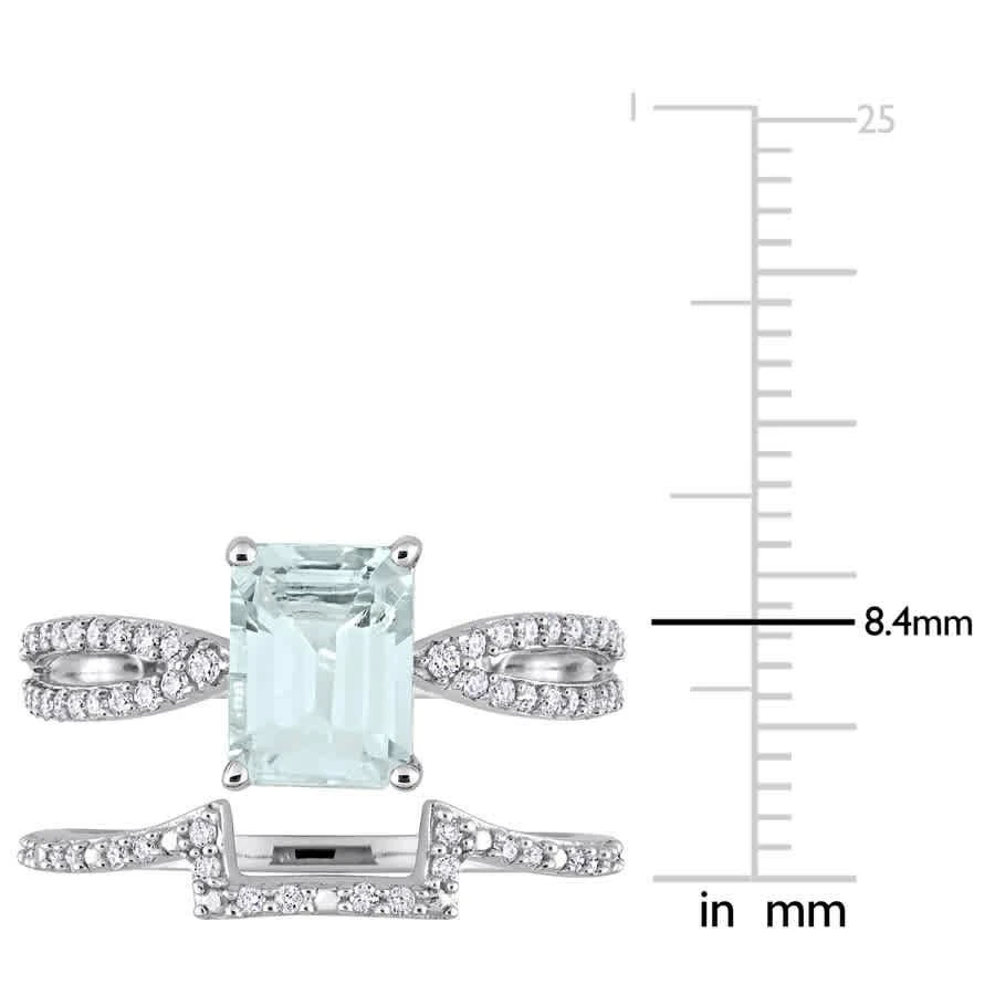 商品Amour|14k White Gold 1 7/8 CT TGW Octagon Aquamarine and 1/3 CT TDW Diamond Bridal Ring Set,价格¥6471,第3张图片详细描述