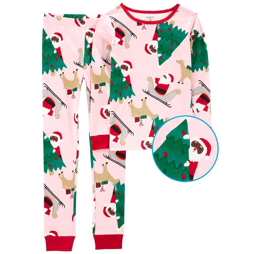 Little Girls Pink Santa Snug Fit Pajama, 2 Piece Set商品第2张图片规格展示
