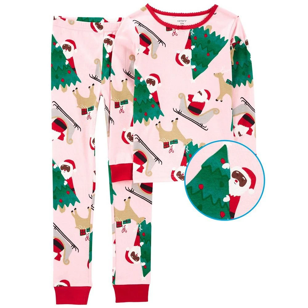 商品Carter's|Little Girls Pink Santa Snug Fit Pajama, 2 Piece Set,价格¥113,第2张图片详细描述