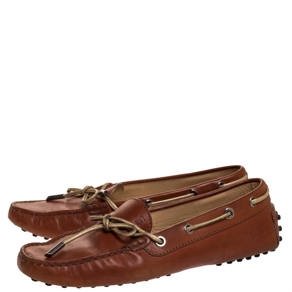 商品[二手商品] Tod's|Tod's Brown Leather Bow Slip On Loafers Size 37.5,价格¥1296,第4张图片详细描述