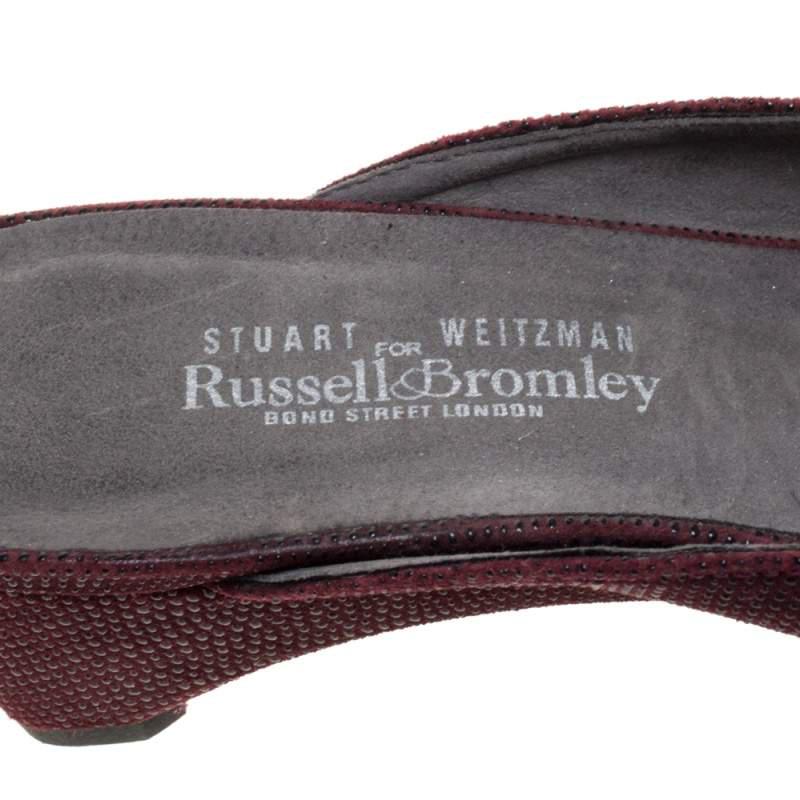 Stuart Weitzman Burgundy Textured Suede Bow Peep Toe Slide Sandals Size 38商品第7张图片规格展示