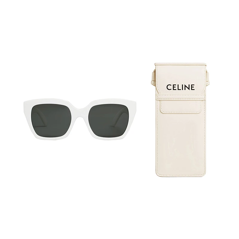 商品Celine|赛琳 23年新款 MONOCHROMS 03系列 女士烟灰色镜片白色醋酸酯镜框正方形太阳眼镜墨镜（附赠斜跨眼镜包）,价格¥1790,第1张图片