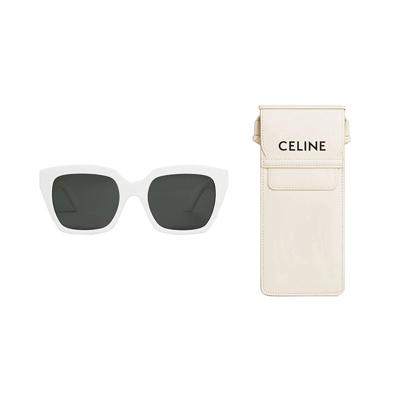 商品Celine|【现货速发】CELINE赛琳  女士烟灰色镜片白色醋酸酯镜框正方形太阳眼镜墨镜MONOCHROMS 03系列（附赠斜跨眼镜包）,价格¥1467,第1张图片