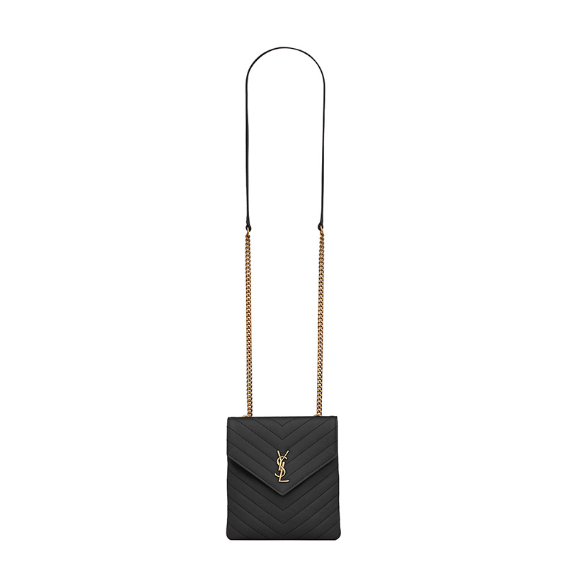 商品Yves Saint Laurent|SAINT LAURENT PARIS/圣罗兰 2021秋冬新款 黑色绗缝小羊皮双翻盖斜挎包,价格¥9614,第1张图片