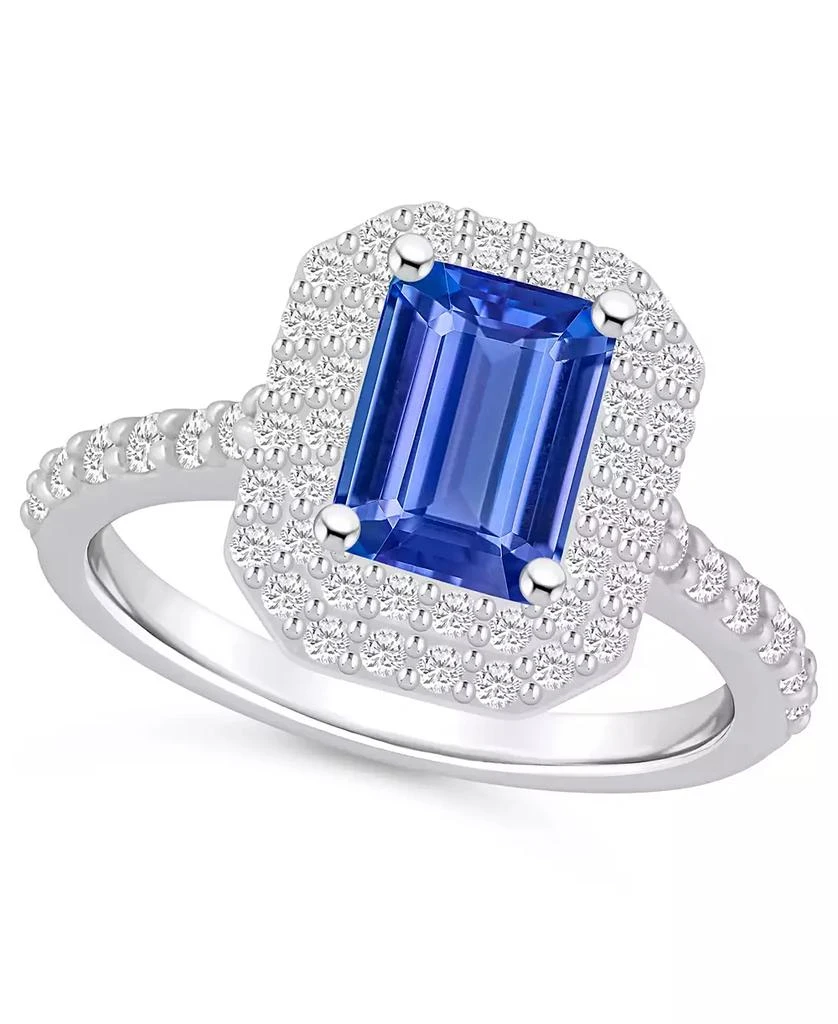 商品Macy's|Tanzanite (1-5/8 ct. t.w.) & Diamond (5/8 ct. t.w.) Emerald-Cut Double Halo Statement Ring in 14k Gold,价格¥24386,第1张图片