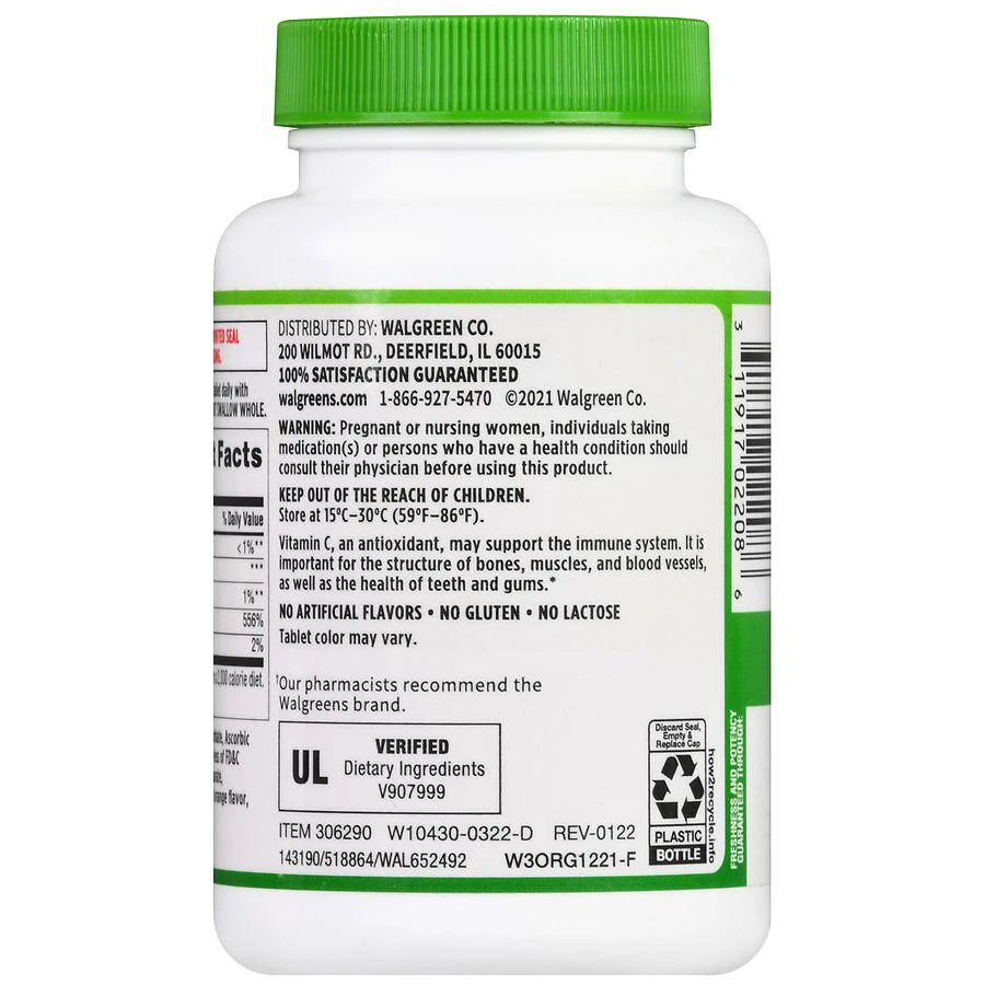 商品Walgreens|Chewable Vitamin C 500 mg Tablets Natural Orange,价格¥74,第4张图片详细描述