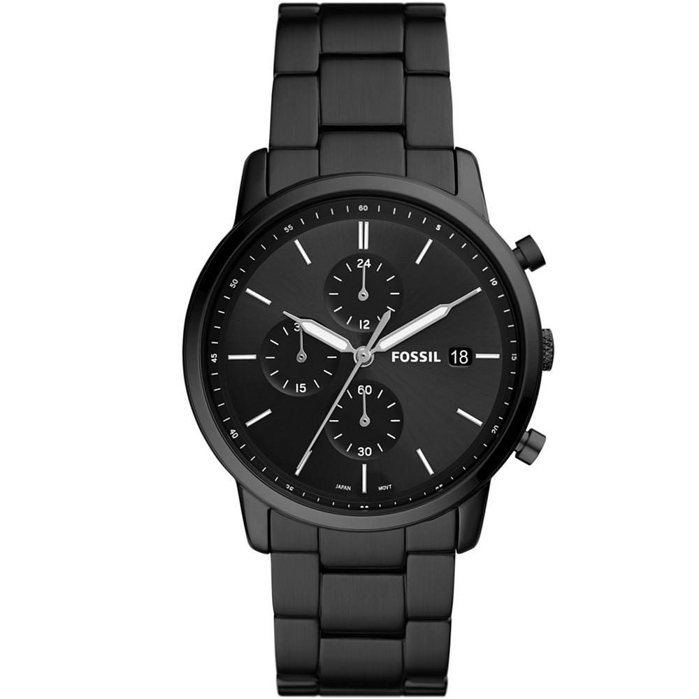 Men's Minimalist Chronograph Black Stainless Steel Bracelet Watch 42mm商品第1张图片规格展示