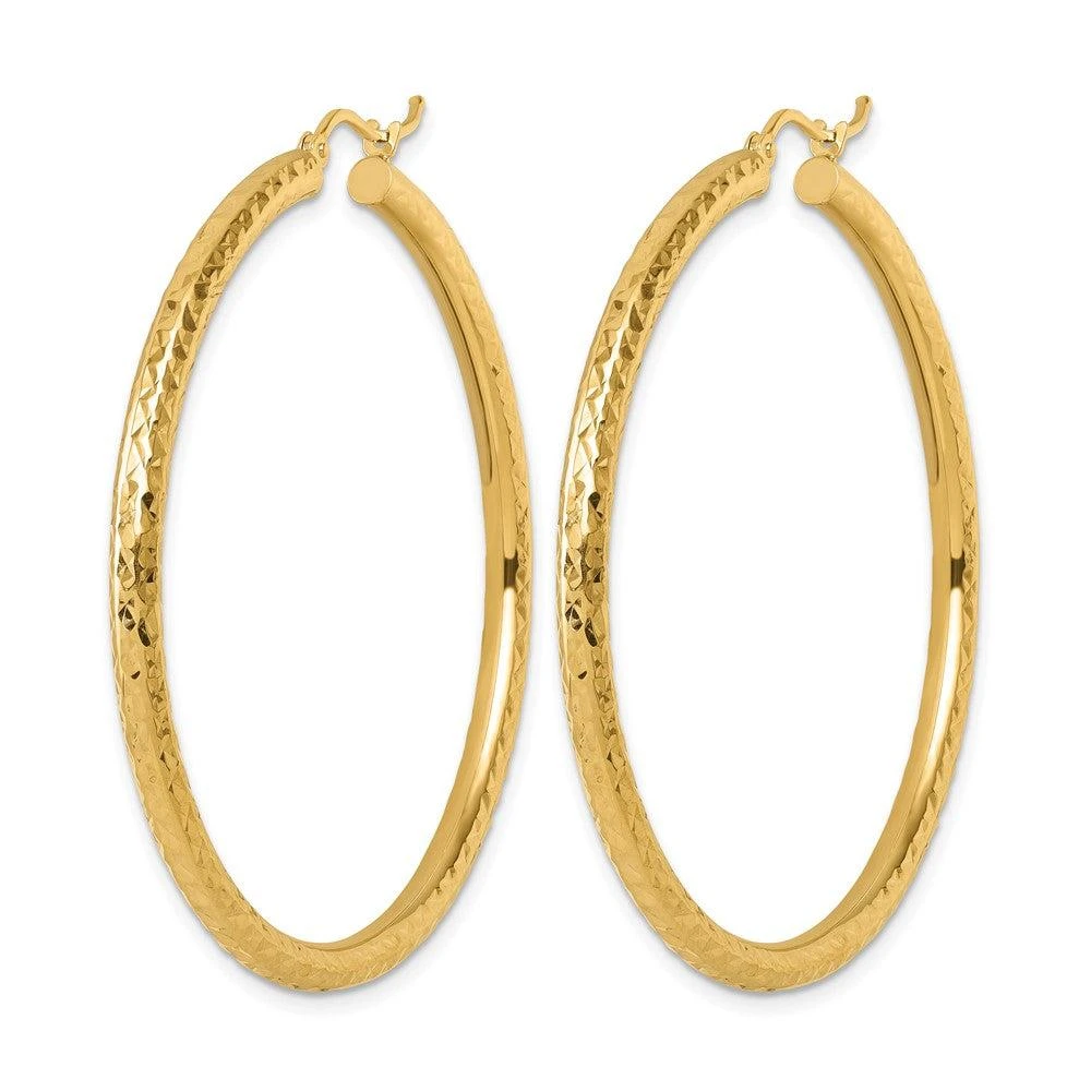 商品Diamond2Deal|14k Yellow Gold Diamond-cut 3x50mm Round Hoop Earrings,价格¥7080,第2张图片详细描述