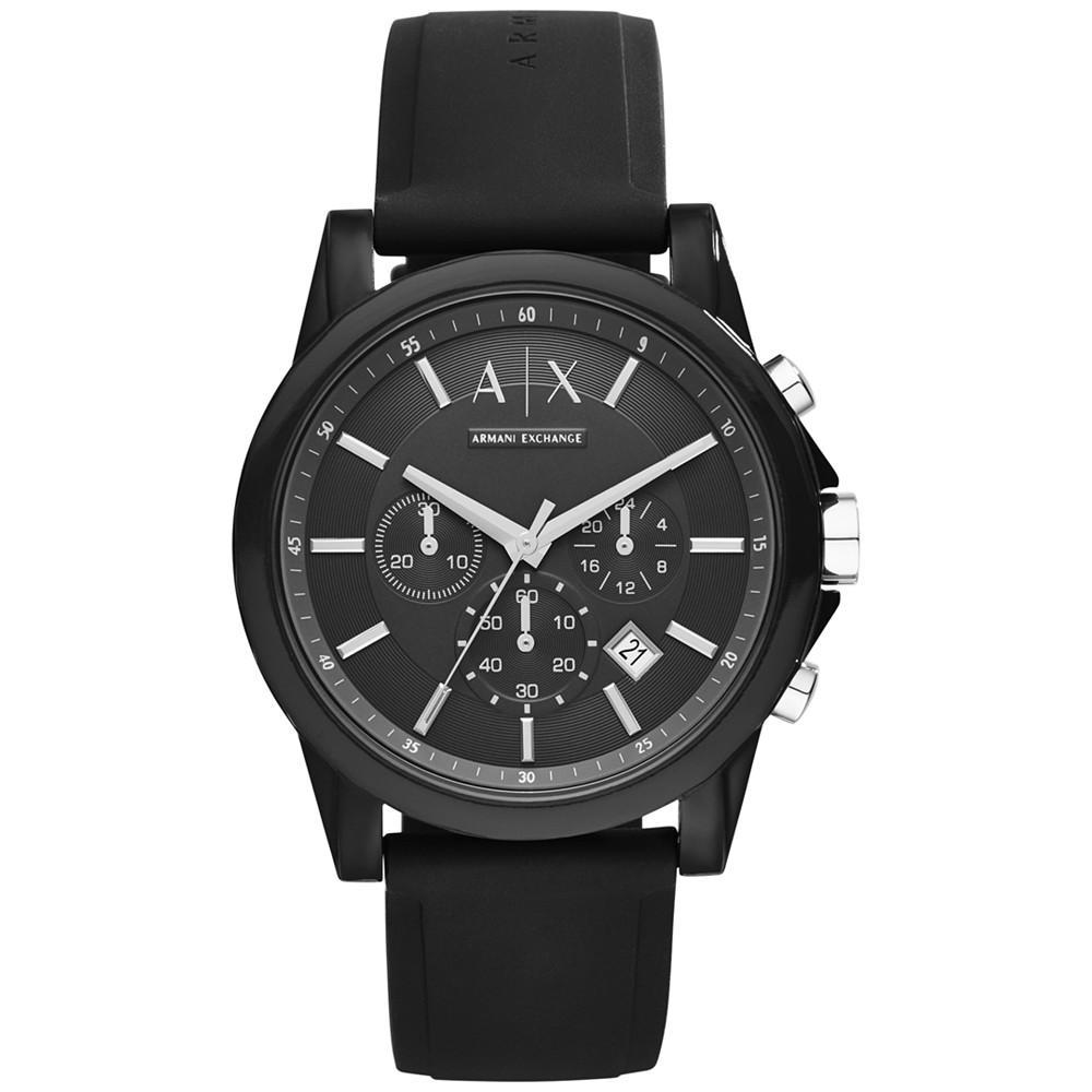 商品Armani Exchange|Unisex Chronograph Black Silicone Strap Watch 44mm AX1326,价格¥1052,第1张图片