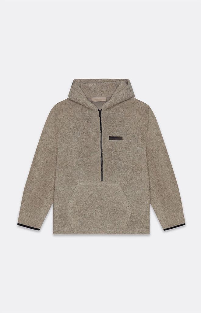 商品Essentials|Dark Oatmeal Sherpa Fleece Half-Zip Hoodie,价格¥812,第1张图片