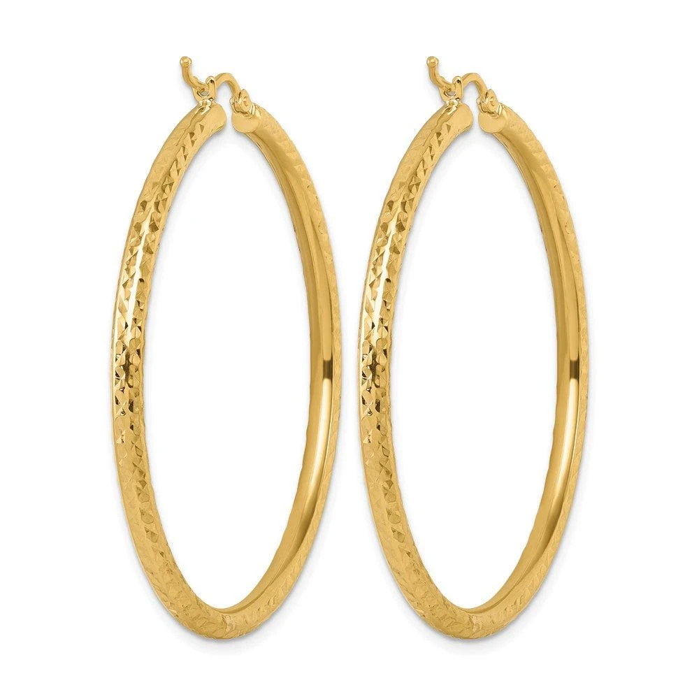 商品Diamond2Deal|14k Yellow Gold Diamond-cut 3x50mm Round Hoop Earrings,价格¥7080,第4张图片详细描述