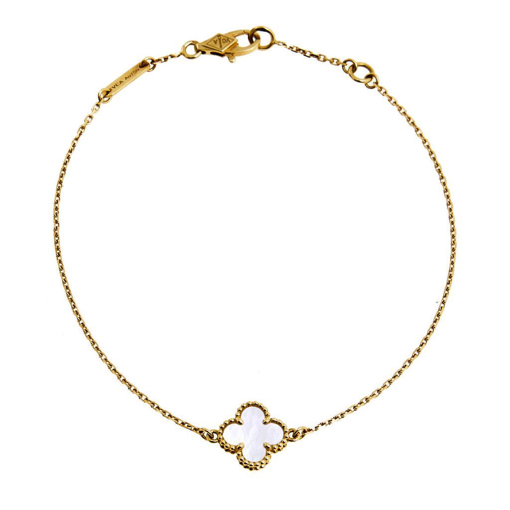 商品[二手商品] Van Cleef & Arpels|Van Cleef & Arpels Sweet Alhambra Mother of Pearl 18K Yellow Gold Bracelet,价格¥9504,第1张图片