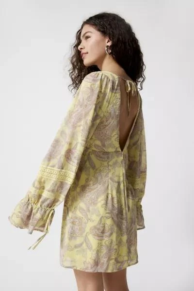 商品Urban Outfitters|UO Charlene Printed Long Sleeve Mini Dress,价格¥76,第4张图片详细描述