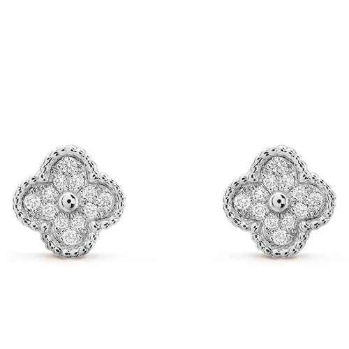 商品Van Cleef & Arpels| Van Cleef & Arpels/梵克雅宝 经典SweetAlhambra系列 18K金白金镶嵌钻石幸运四叶草经典耳钉VCARO85500,价格¥49860,第1张图片