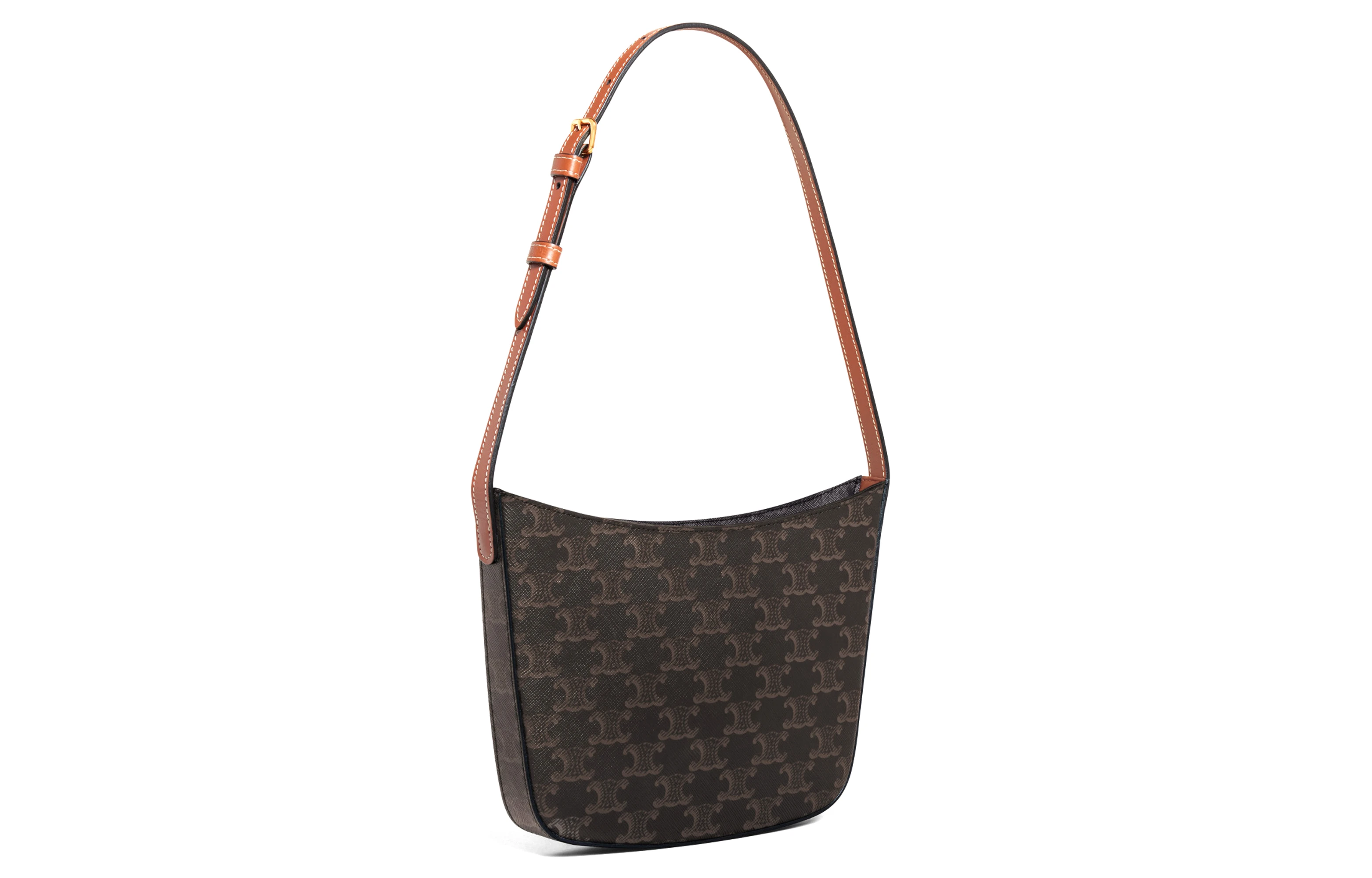 商品[国内直发] Celine|赛琳 Croque 老花满印拉链开合 牛皮革 手提单肩包 中号 女款 黄褐色,价格¥8488,第4张图片详细描述